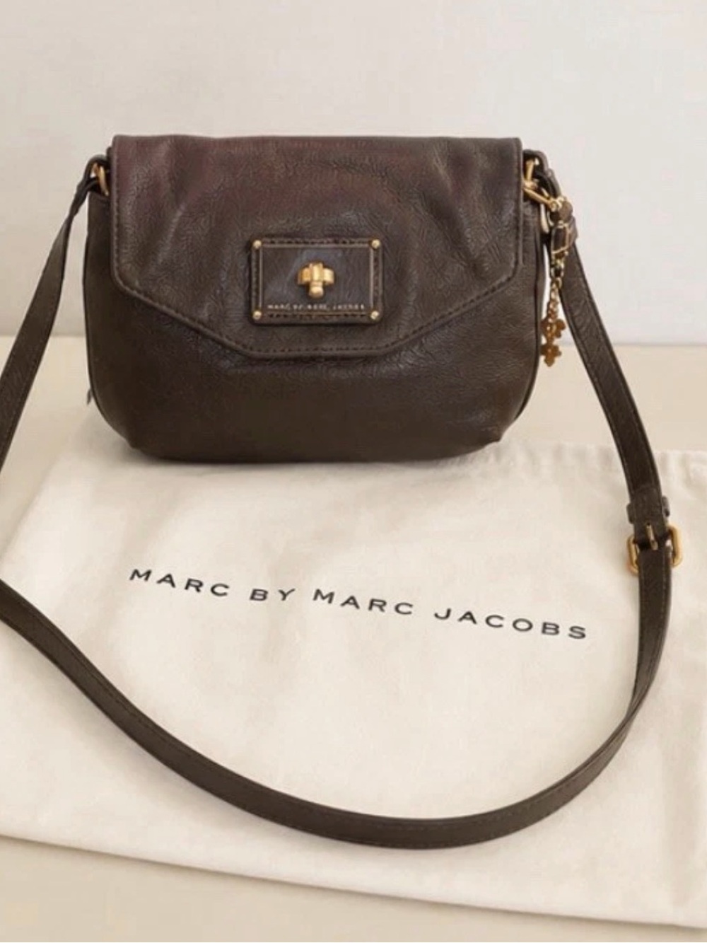 Marc by Marc Jacobs Brown Leather Crossbody Bag Gold Hardware + Dust Bag